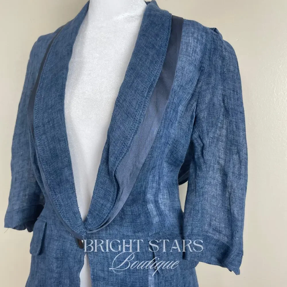 Rare Blue Linen Blazer Jacket ASO Serena Van Der Woodsen Gossip Girl Y2K - Picture 9 of 12